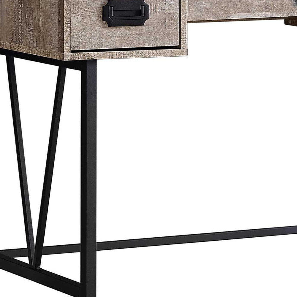 47" Taupe and Black Computer Desk With Three Drawers - Office Supplies