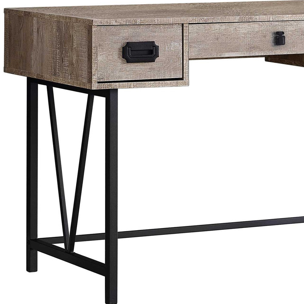 47" Taupe and Black Computer Desk With Three Drawers - Office Supplies