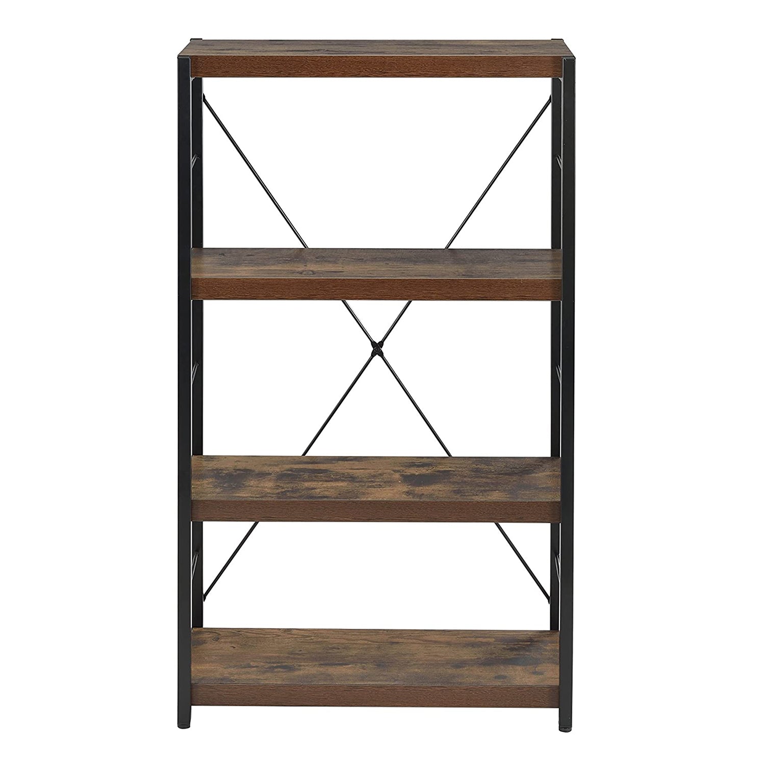 43" Black And Brown Distressed Metal and Wood Three Tier Etagere Bookcase - Office