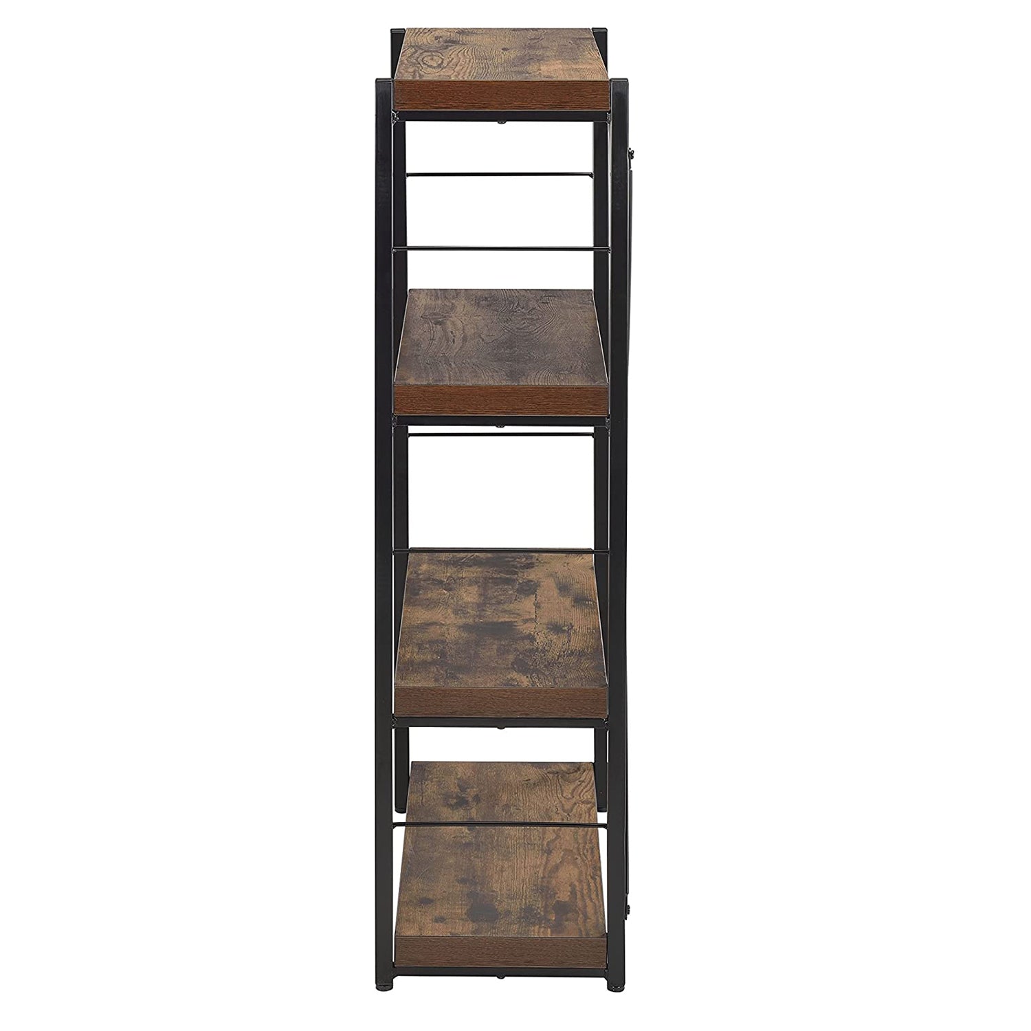 43" Black And Brown Distressed Metal and Wood Three Tier Etagere Bookcase - Office