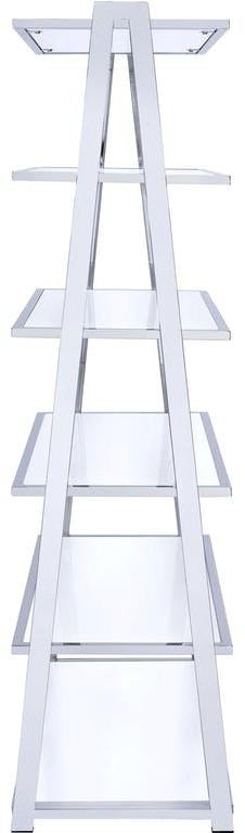 White And Silver Metal and Glass Five Tier Ladder Bookcase - Office