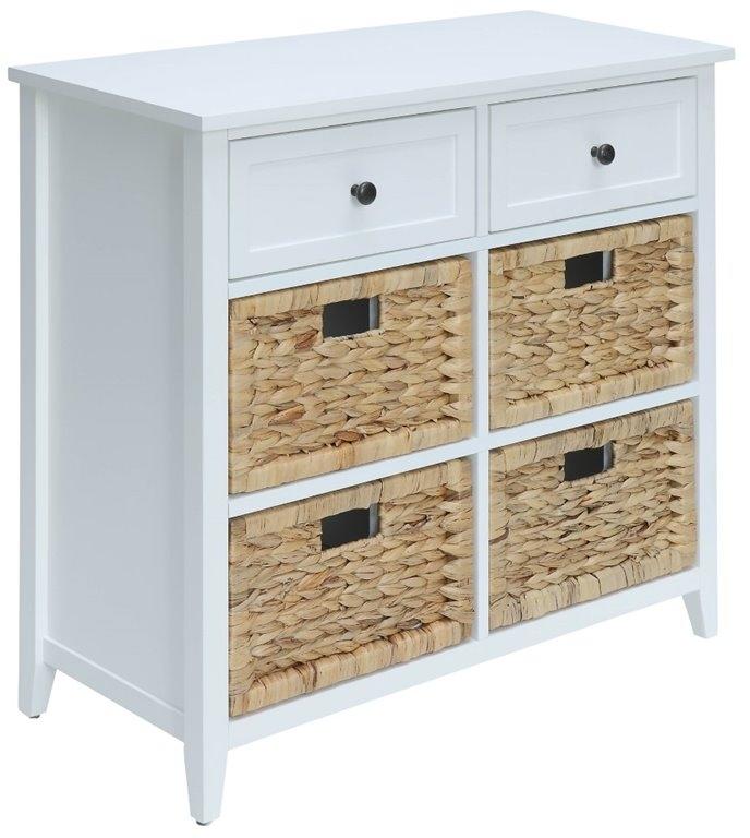 30" White Wood And Water Hyacinth Accent Cabinet With Six Drawers - Kitchen & Dining