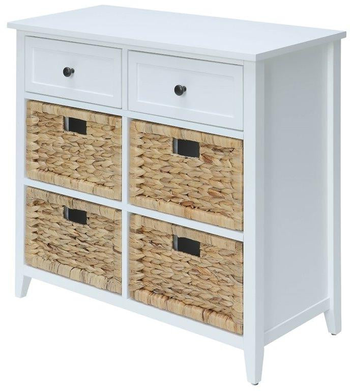 30" White Wood And Water Hyacinth Accent Cabinet With Six Drawers - Kitchen & Dining