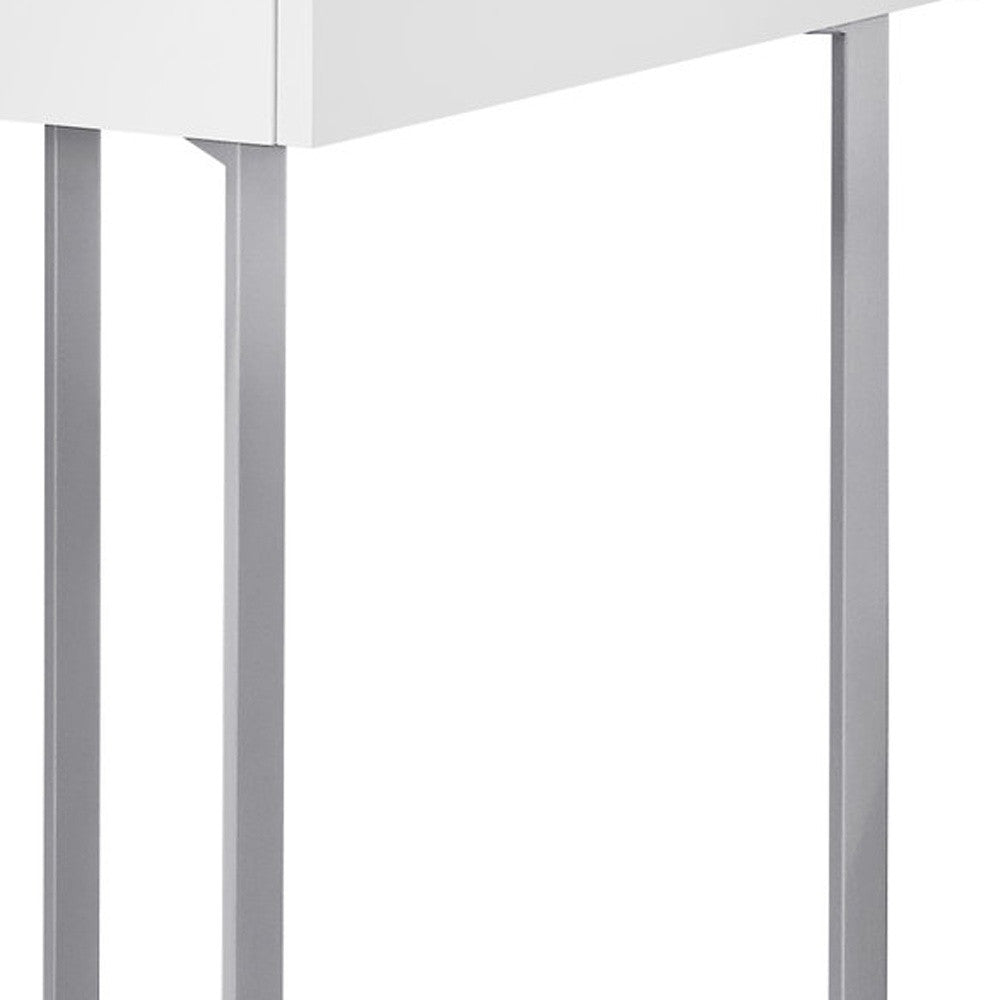 48" White and Silver Writing Desk With Two Drawers - Office Supplies