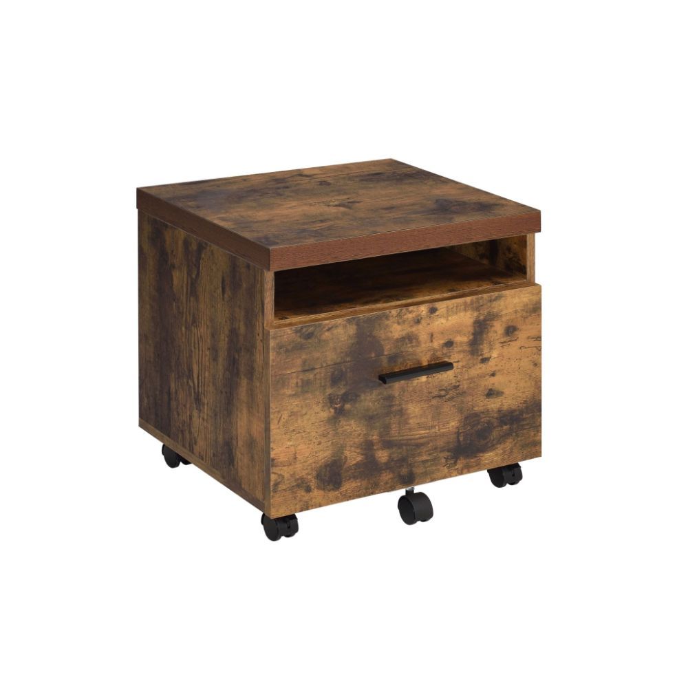 19" Brown And Black Rustic Wood Single Drawer Rolling Filing Cabinet - Office