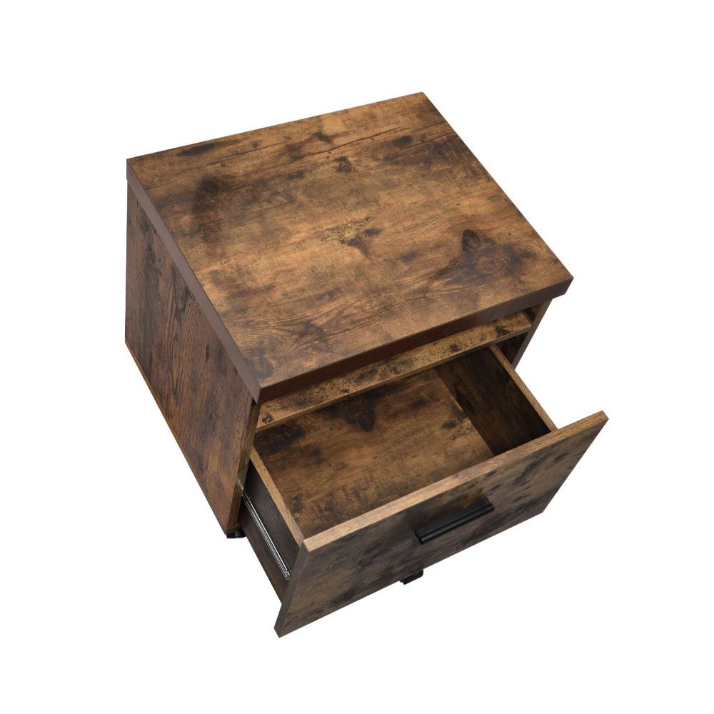19" Brown And Black Rustic Wood Single Drawer Rolling Filing Cabinet - Office