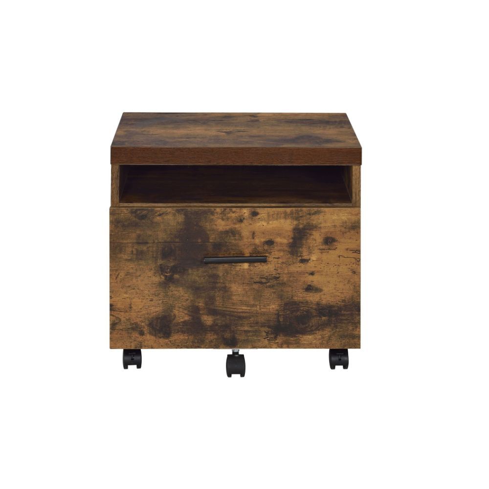 19" Brown And Black Rustic Wood Single Drawer Rolling Filing Cabinet - Office