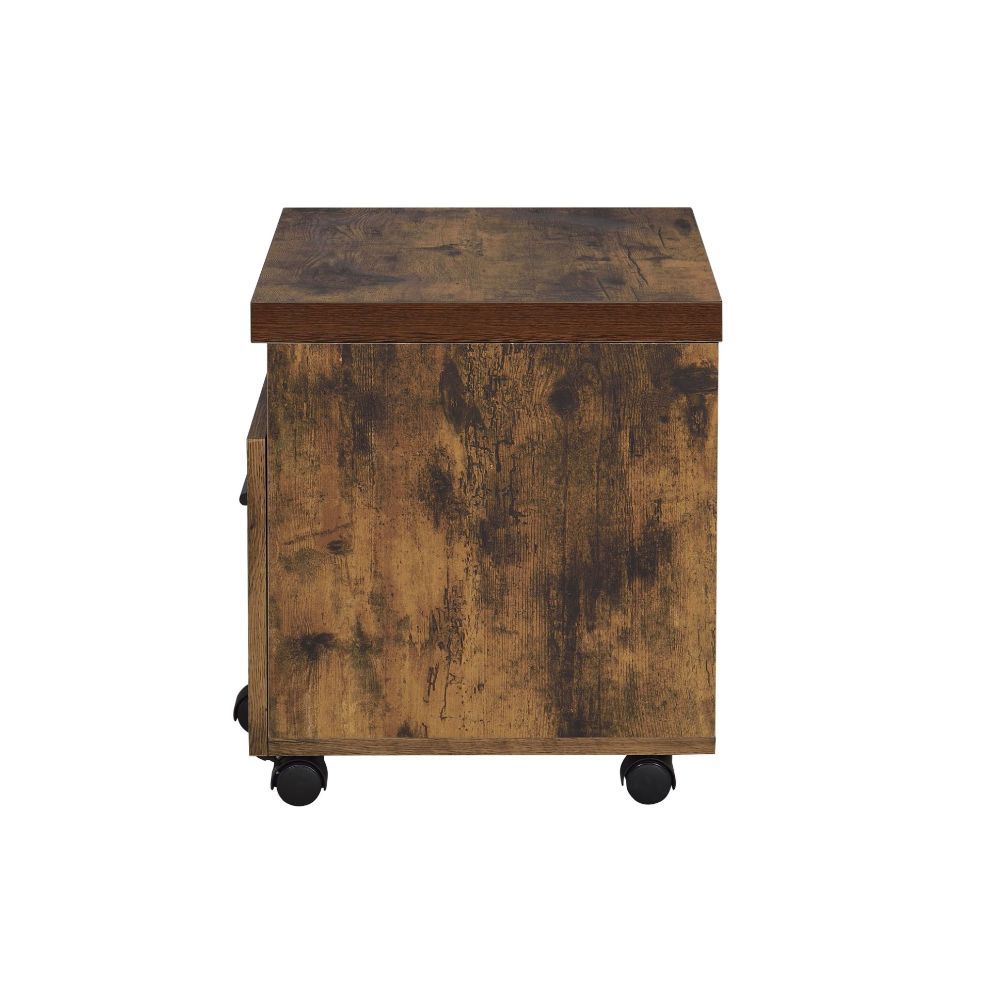 19" Brown And Black Rustic Wood Single Drawer Rolling Filing Cabinet - Office