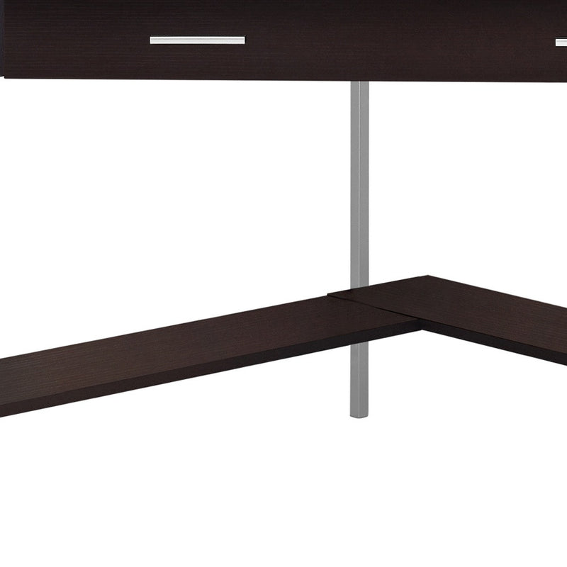 42" Dark Brown and Silver Corner Computer Desk - GreatEagleInc