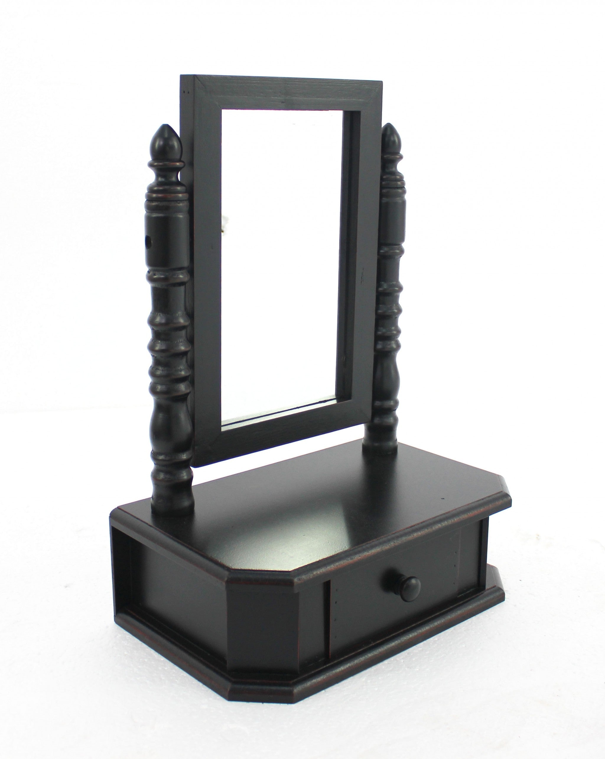 20" Black Wood Framed Freestanding Makeup Shaving Tabletop Mirror - GreatEagleInc