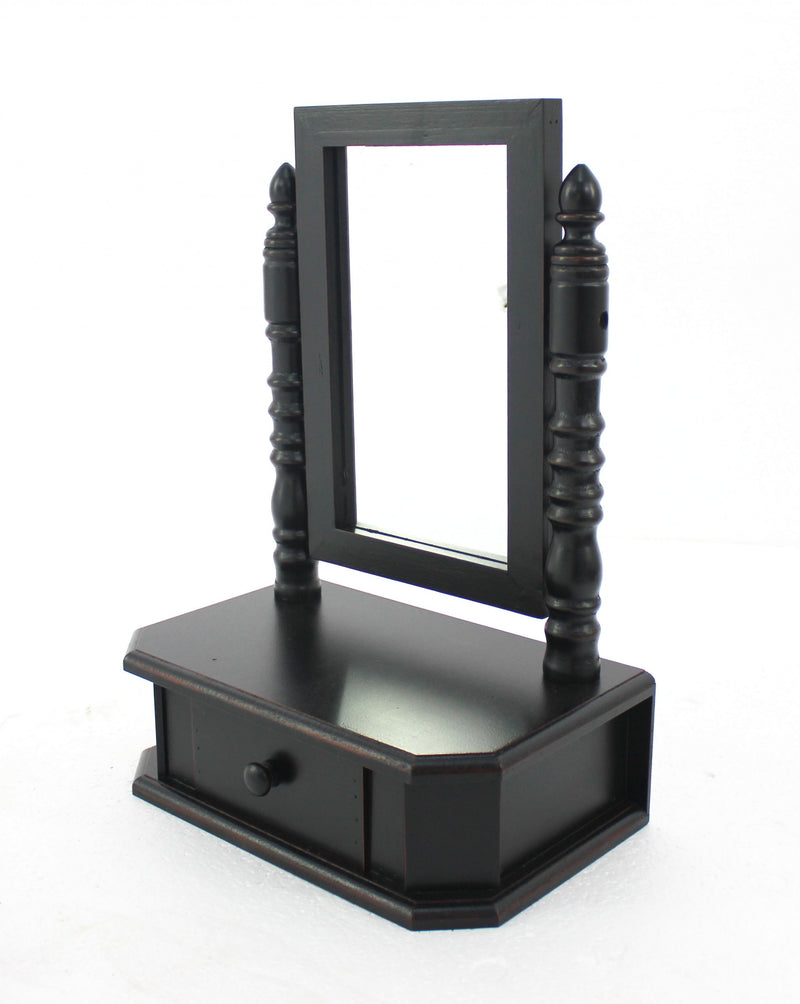 20" Black Wood Framed Freestanding Makeup Shaving Tabletop Mirror - GreatEagleInc