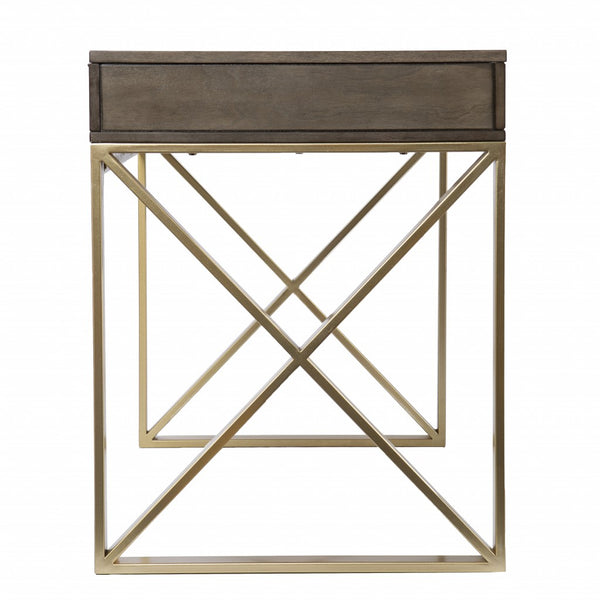 45" Gray and Gold Wood Sled With Two Drawers - Office