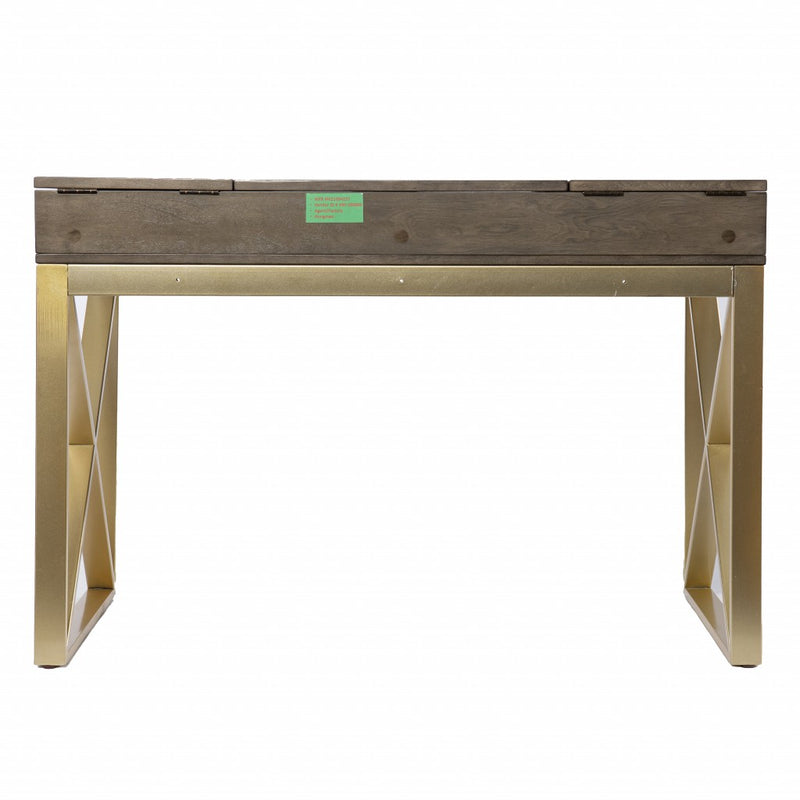 45" Gray and Gold Wood Sled With Two Drawers - Office