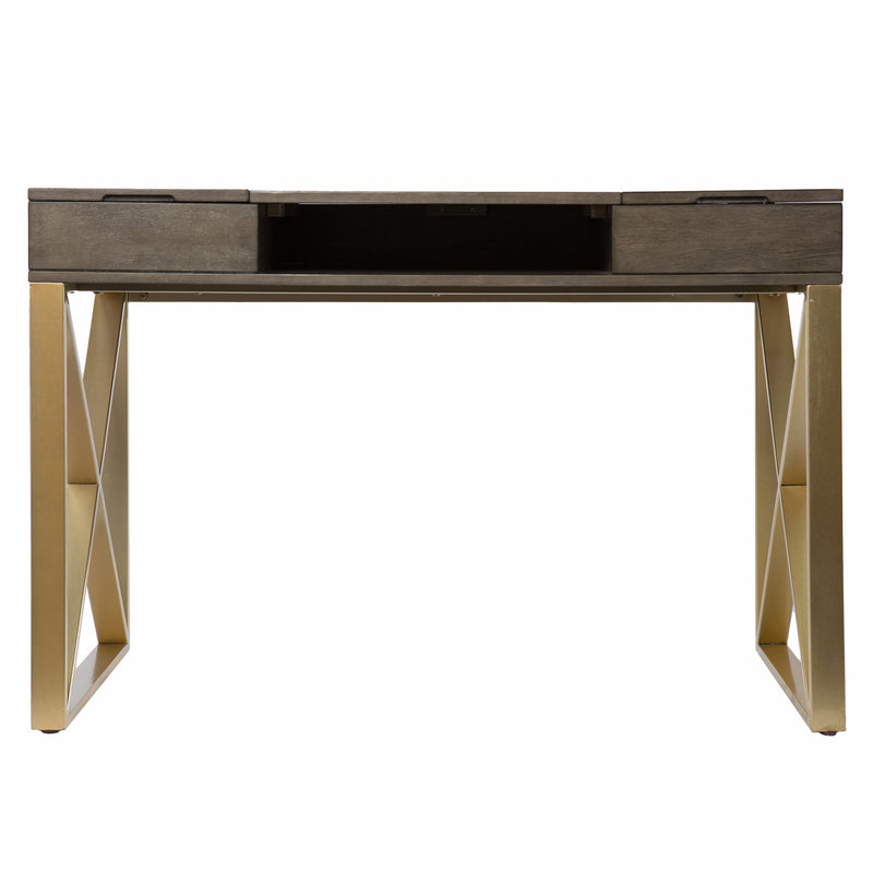 45" Gray and Gold Wood Sled With Two Drawers - Office