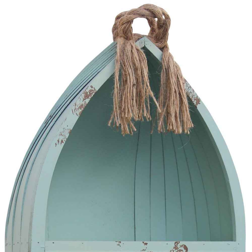 34" Aqua Blue Wood Canoe Hanging Shelf