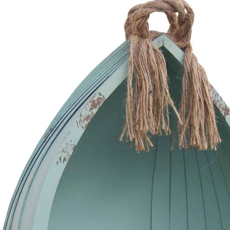 34" Aqua Blue Wood Canoe Hanging Shelf