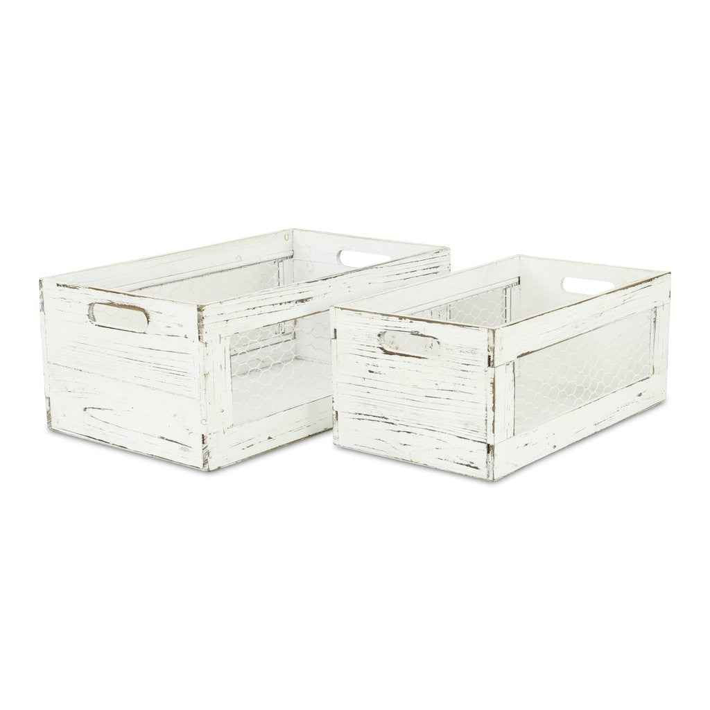 Set of Two White Solid Wood Crate