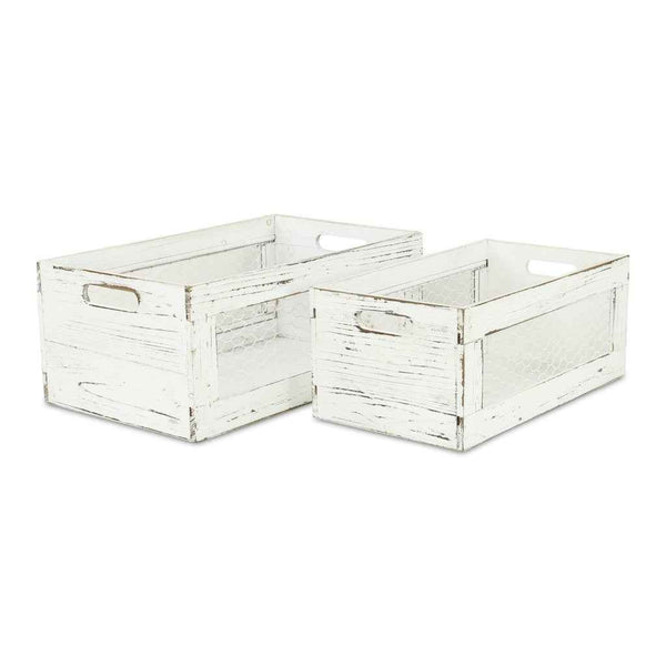 Set of Two White Solid Wood Crate Default Title