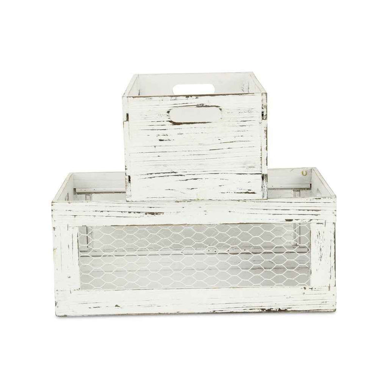 Set of Two White Solid Wood Crate