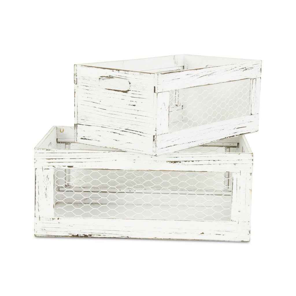 Set of Two White Solid Wood Crate