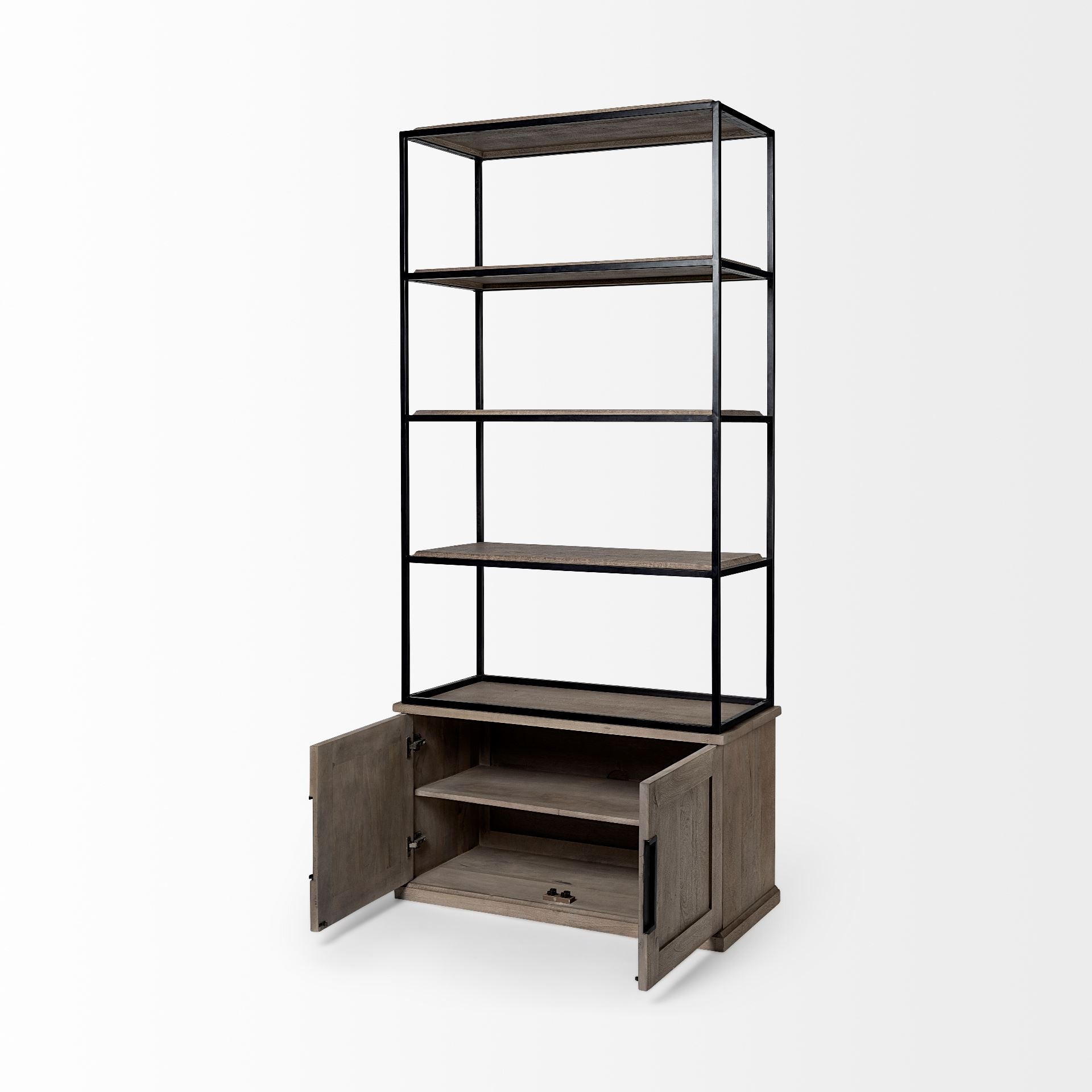 90" Brown Iron and Wood Three Tier Bookcase - Office