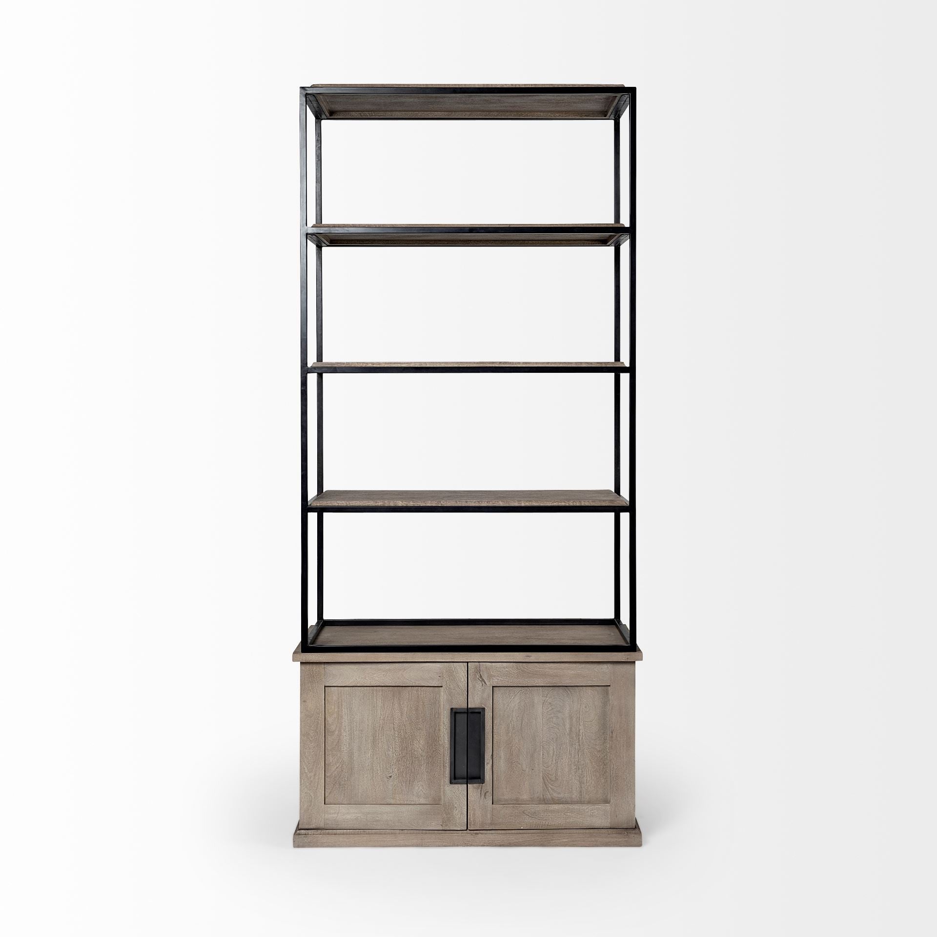 90" Brown Iron and Wood Three Tier Bookcase - Office