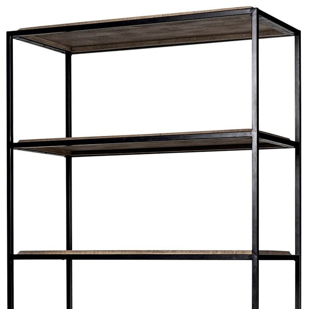 90" Brown Iron and Wood Three Tier Bookcase - Office