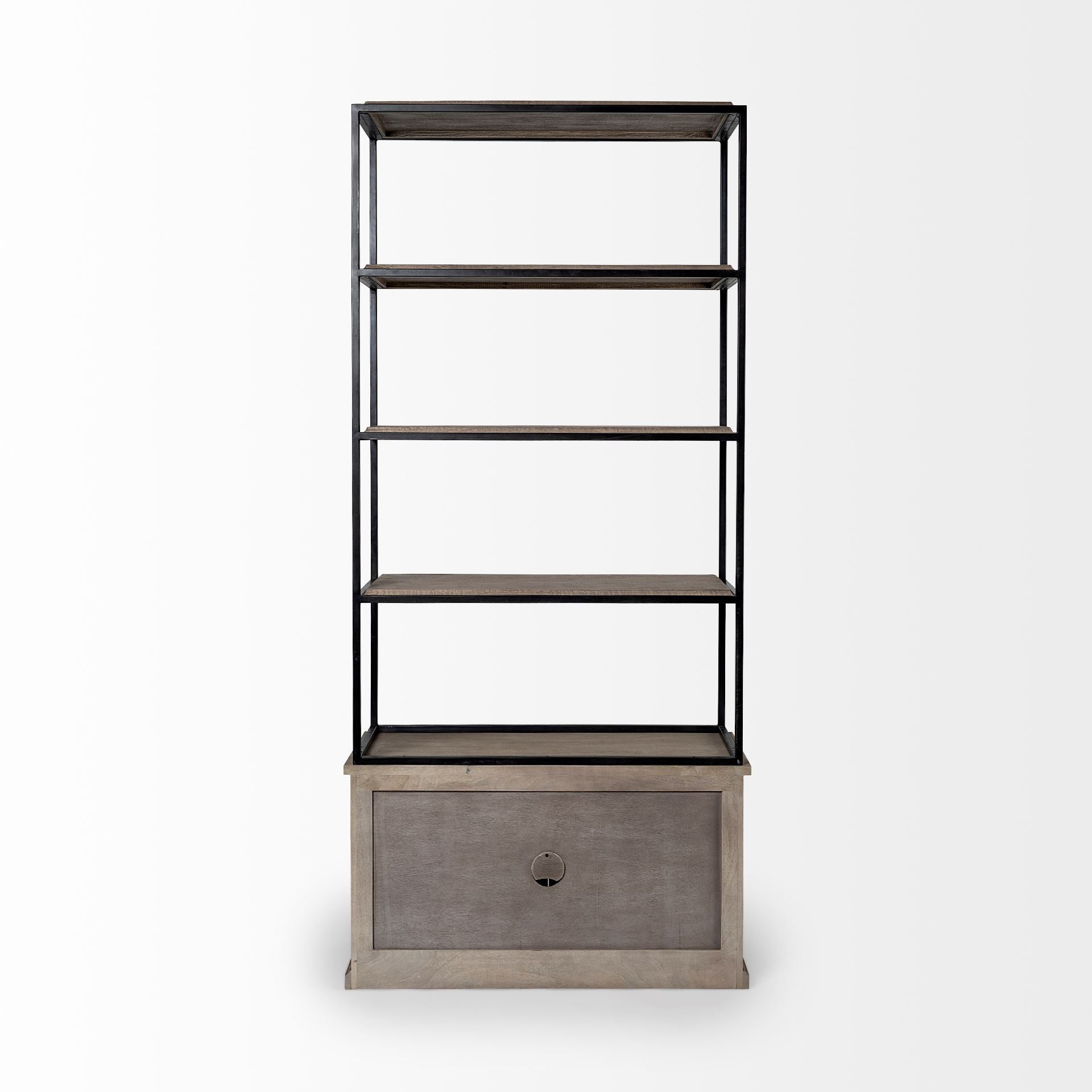 90" Brown Iron and Wood Three Tier Bookcase - Office