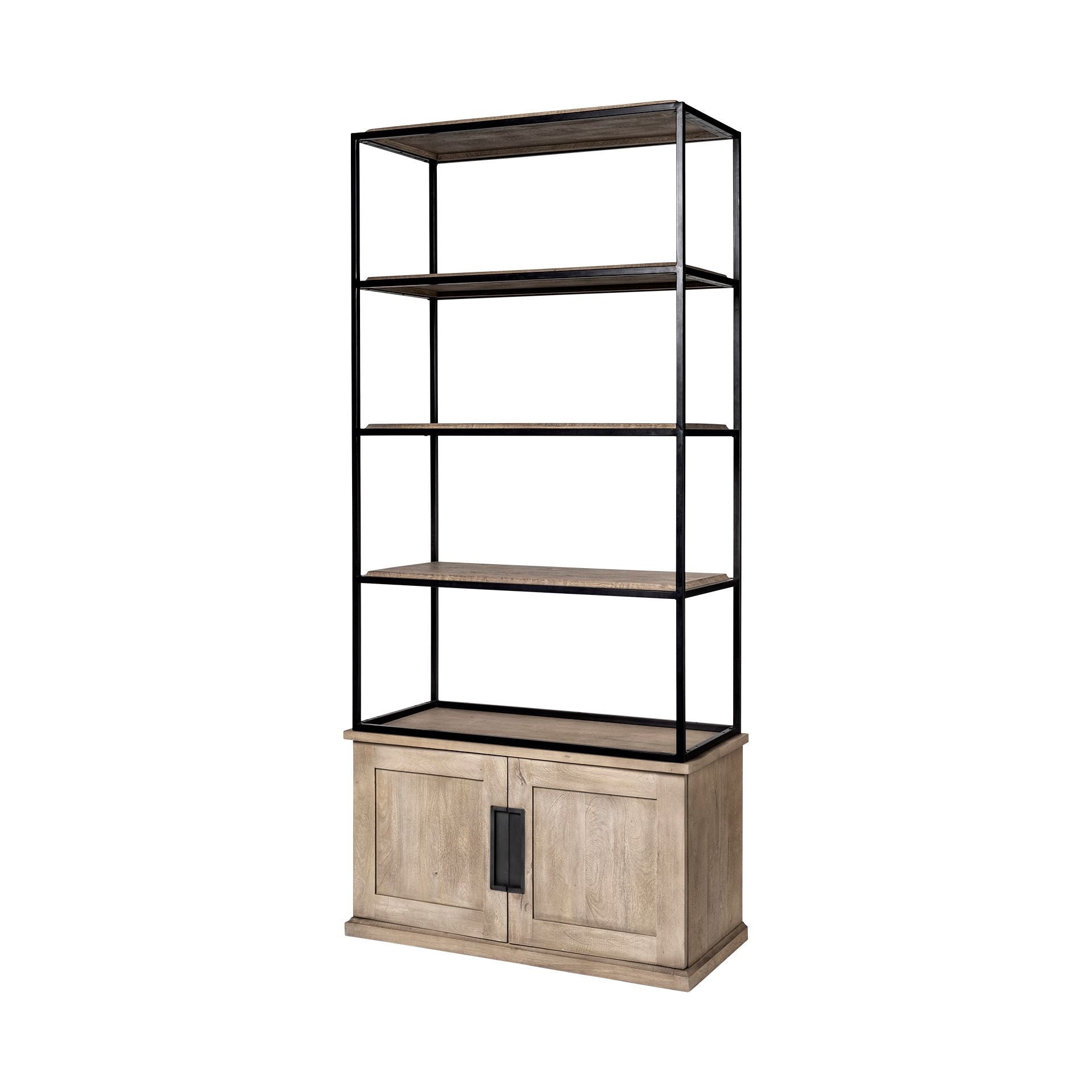 90" Brown Iron and Wood Three Tier Bookcase - Office