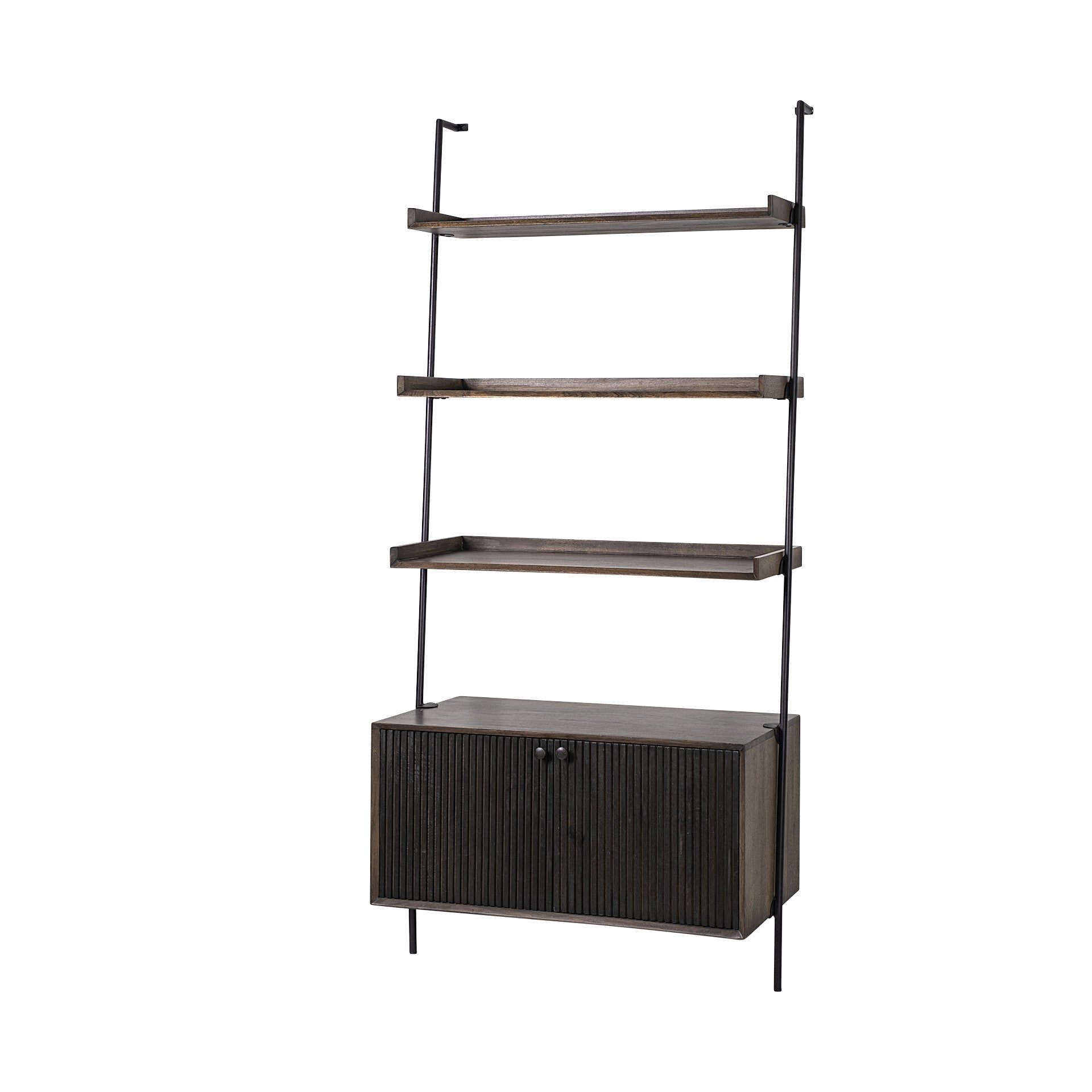 Dark Brown Metal and Wood Three Tier Ladder Bookcase - Office