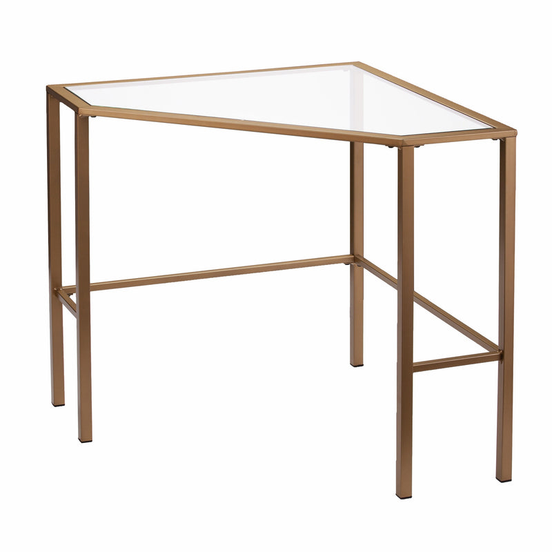 42" Clear and Gold Glass and Iron Corner Writing Desk - Office