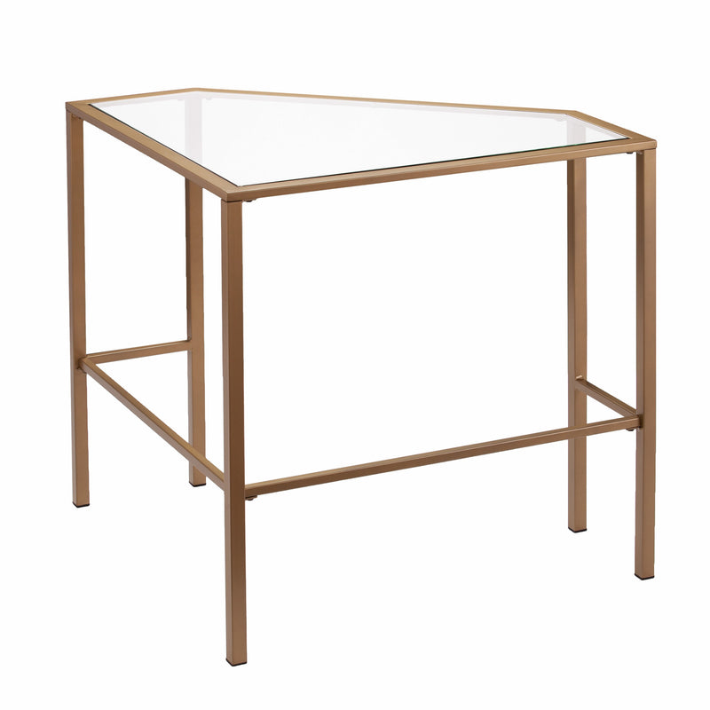 42" Clear and Gold Glass and Iron Corner Writing Desk - Office