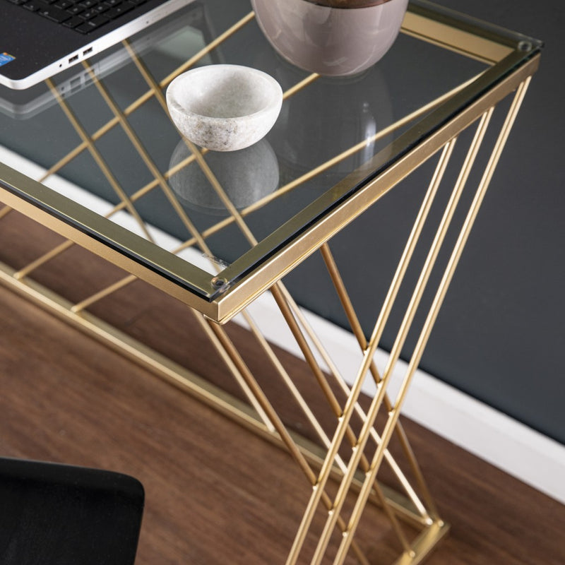40" Clear and Gold Glass and Iron Sled - Office