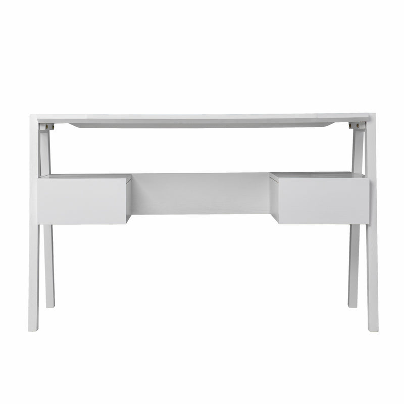 48" White Wood With Two Drawers - Office