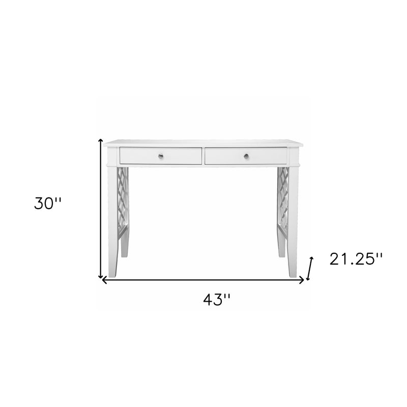 43" White Wood With Two Drawers - Office