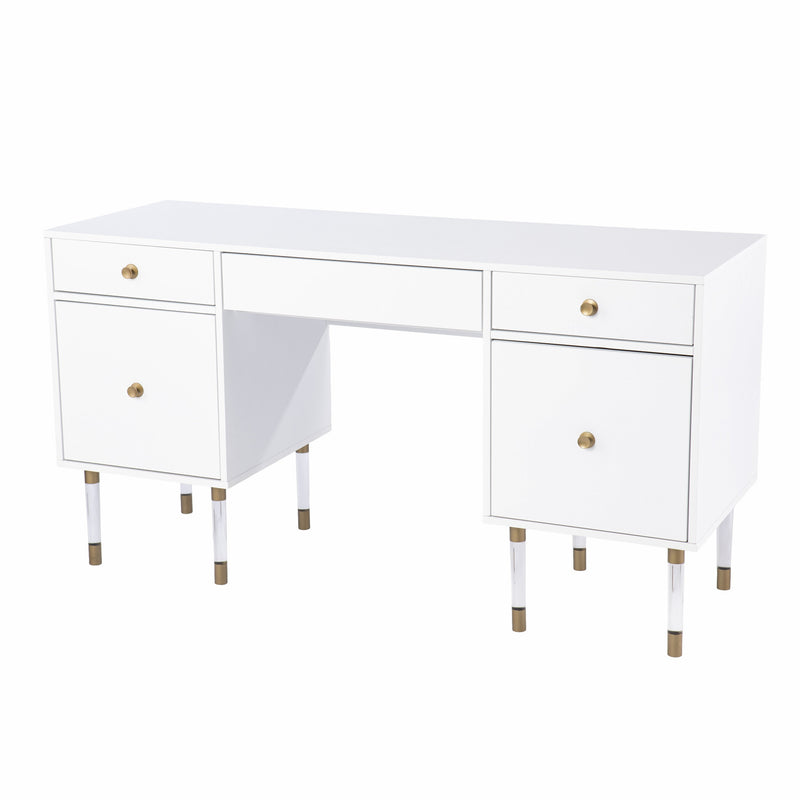 55" White Writing Desk With Four Drawers - Office