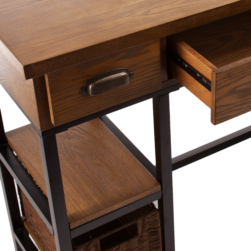 42" Gray And Black Writing Desk With Three Drawers - Office