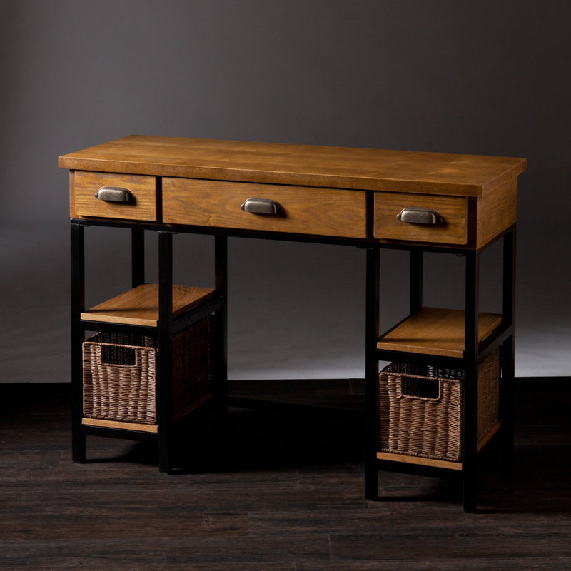 42" Gray And Black Writing Desk With Three Drawers - Office