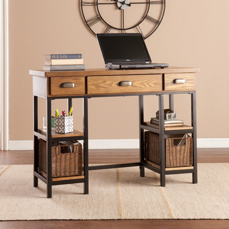 42" Gray And Black Writing Desk With Three Drawers - Office