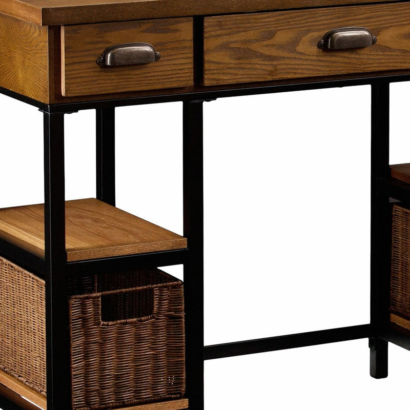 42" Gray And Black Writing Desk With Three Drawers - Office