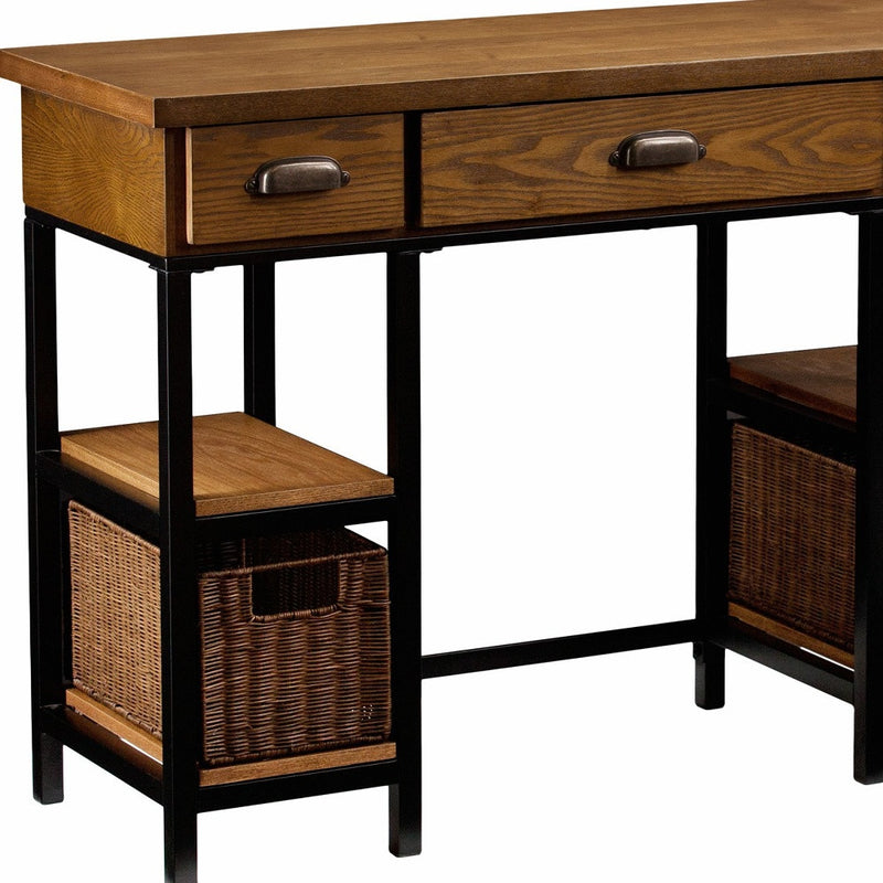42" Gray And Black Writing Desk With Three Drawers - Office