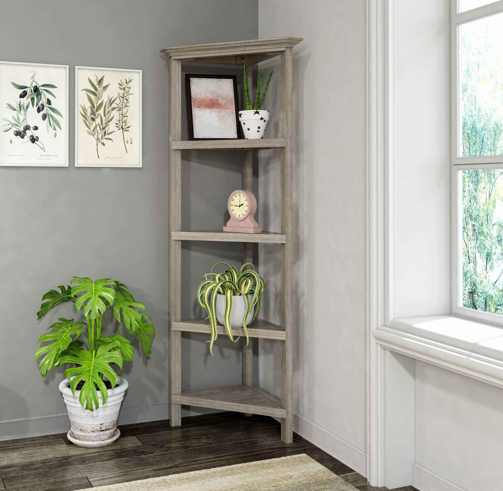 Gray Solid Wood Corner Bookcase