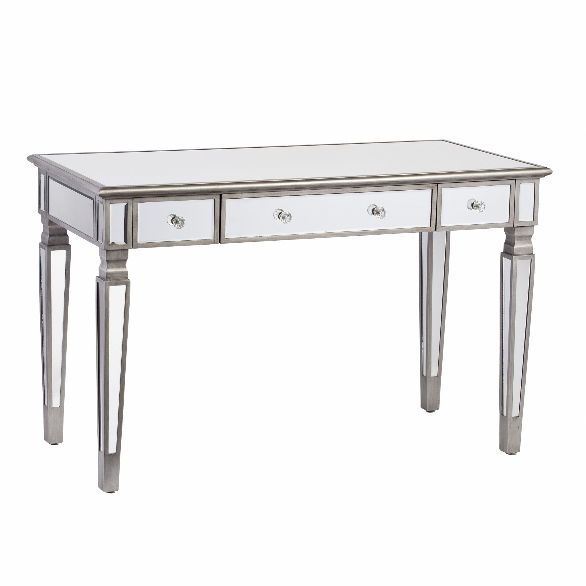 48" Silver Wood Mirrored With Three Drawers - Office | blocked-missing-media, blocked-missing-price, blocked-missing-weight