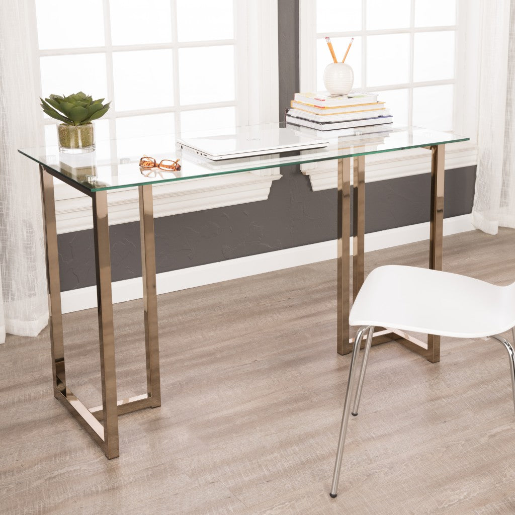 48" Clear and Champagne Glass Writing Desk - Office