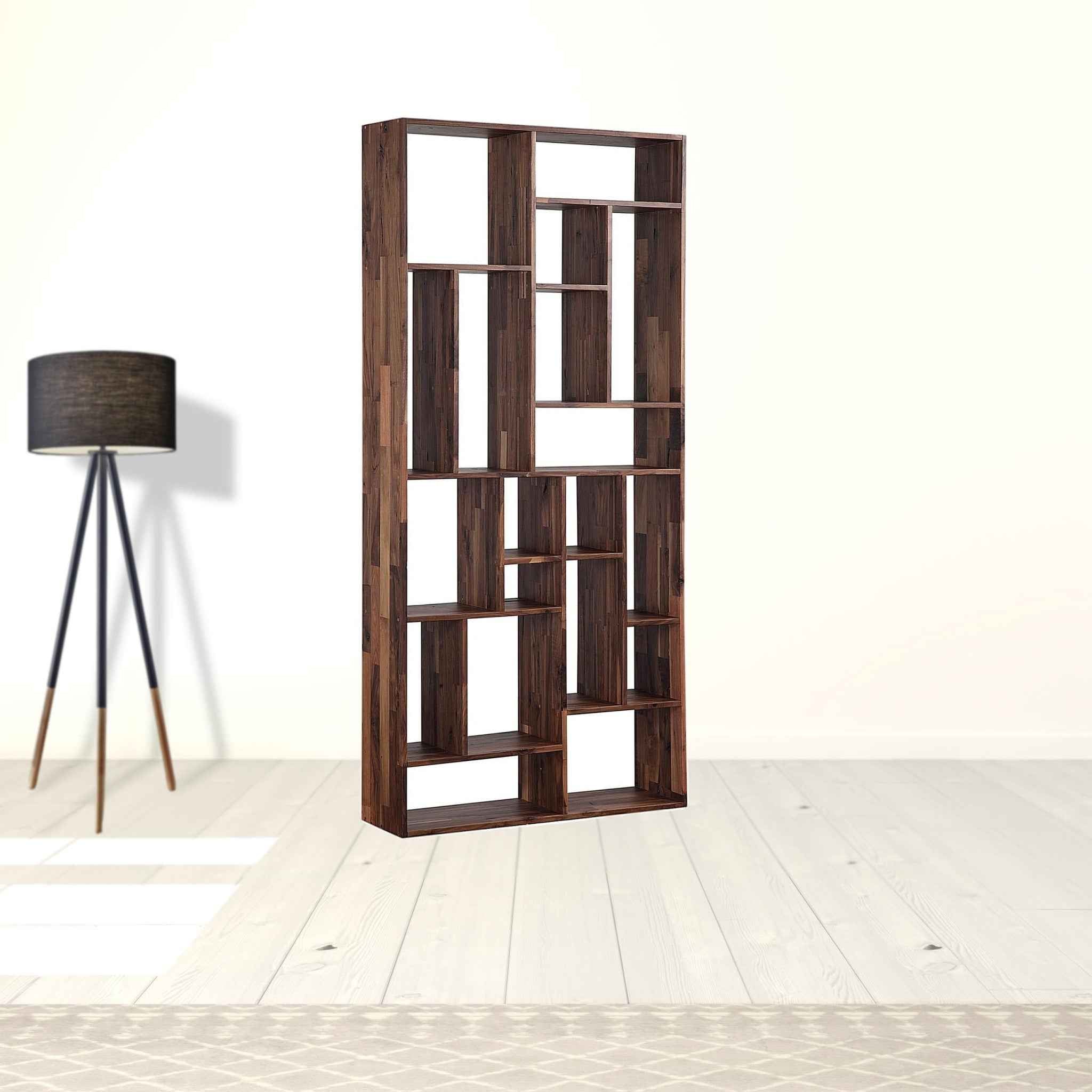 Brown And Natural Wood Ten Tier Bookcase