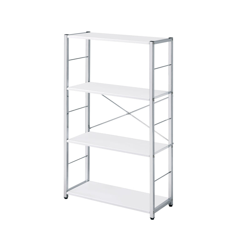 42" White And Silver Metal and Wood Four Tier Etagere Bookcase - Office