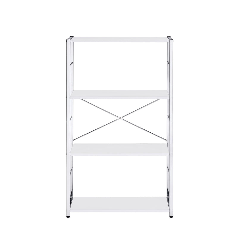 42" White And Silver Metal and Wood Four Tier Etagere Bookcase - Office