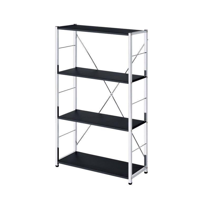 42" Black And Silver Metal and Wood Four Tier Etagere Bookcase - Office