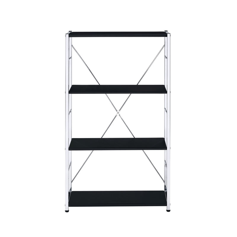 42" Black And Silver Metal and Wood Four Tier Etagere Bookcase - Office