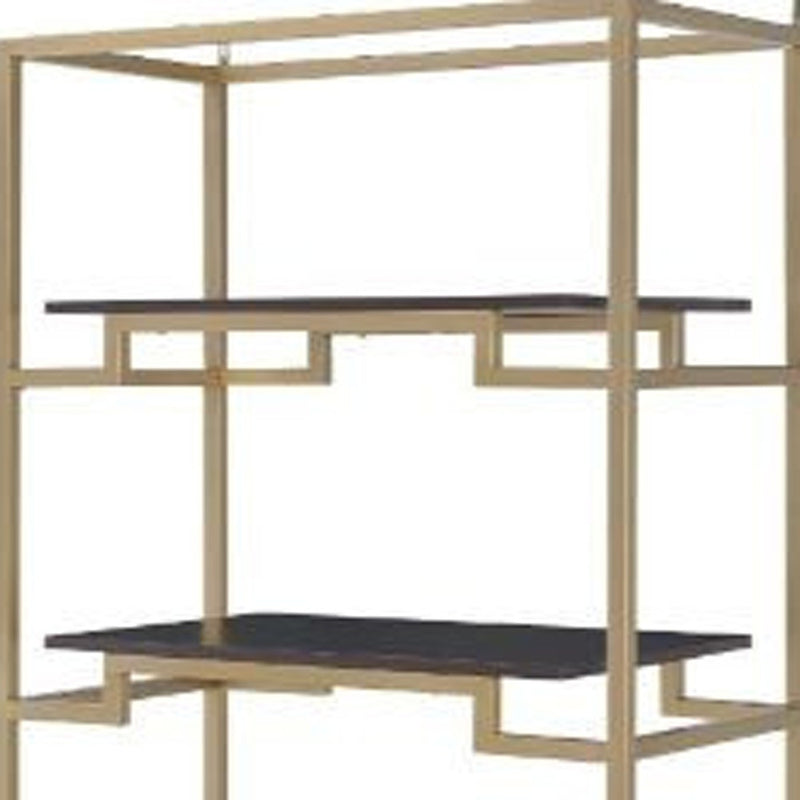 78" Gold and Black Metal Four Tier Etagere Bookcase with a Drawer - Office